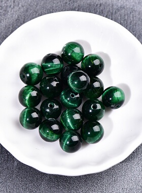 天然绿虎眼石圆珠单颗珠diy