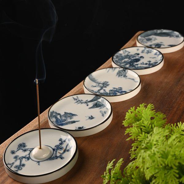 简约青花线香炉香插摆件陶瓷创意仿古香道托盘卧香炉家用迷你檀香,淘宝优惠券,粉丝福利购,淘宝优惠卷