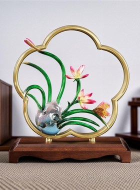 高端黄铜兰花摆件l中式高档客厅玄关装饰工艺品搬新家乔迁之喜礼