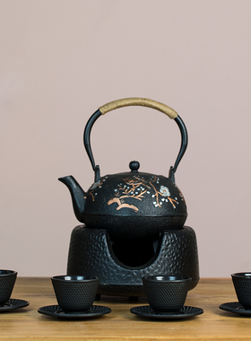 新中式酒店软装铸铁壶茶r室样板房博古架装饰摆件茶壶复古日式铁