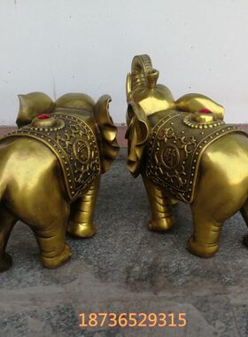 纯铜大象摆件一对吸水象招财大象福财铜象工艺品客厅酒柜装饰大号