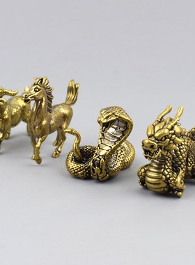 十二生肖复古g创意摆件黄铜纯铜手把件家居桌面工艺装饰品茶宠礼
