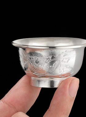 s999银水碗雕花m纹供佛净水杯酒杯套餐7个装佛前供杯供佛用品银杯