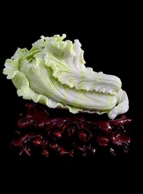 白绿色玉白菜摆件岫玉招财玉石白菜新中式家居装饰酒柜办公室摆设