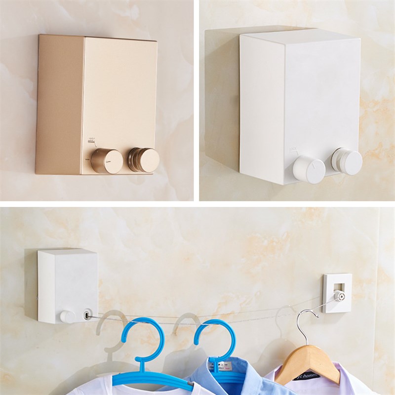 新疆包邮哥隐形收l缩晾衣绳室内免打孔伸缩杆晾衣架浴室晒晾衣神 - 图0