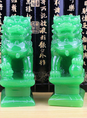 仿白玉狮子摆件一对古典北京狮宫门狮中式客厅P装饰品招财桌面摆