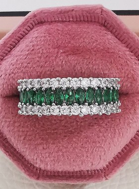 跨境shein新款 热卖多排t奢华锆石镶嵌满钻 素圈女永恒之戒指r557