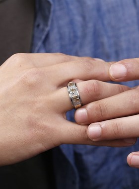 复古中国风潮h九字不锈钢可旋转戒指 缓解焦虑祈福手饰品