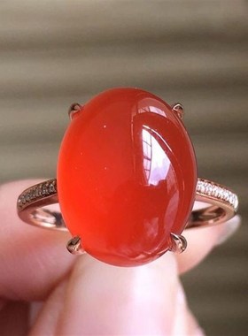 【优美】仿天然原矿保山南红玛瑙小庄料冰红戒指镀RS925银厂家直