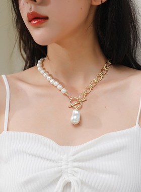 法式复古优雅巴洛克淡水珍珠项链锁骨链毛衣链R西装搭配短项链