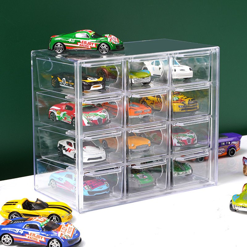 风火轮收纳盒合金小汽车模型TOMICA1:64儿童玩具多美卡透明展示架 - 图0