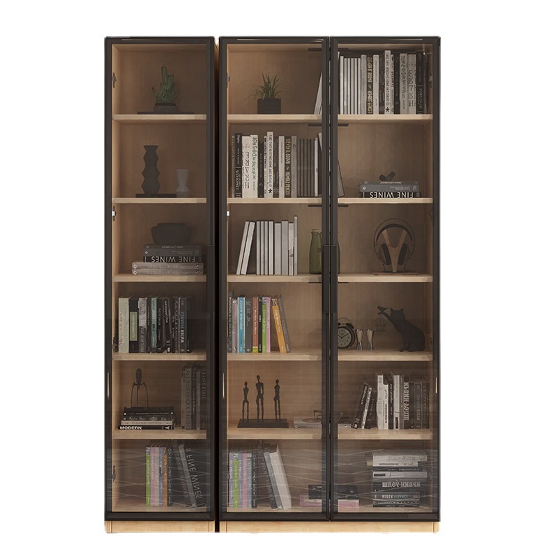 现代简约玻璃门全实木书柜 落地整墙客厅书橱 靠墙书架摆件展示柜 - 图2
