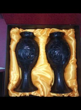 龙山黑陶手工艺品镂空琵琶对花瓶工艺品花瓶摆件家居客厅装饰