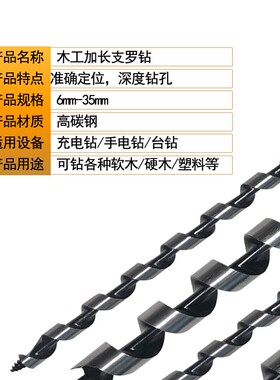木工支罗钻头套装六角柄加长麻花钻高碳钢木工扩孔打眼木盒开孔器