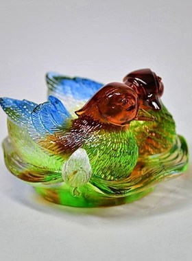 古法琉璃鸳鸯摆件旺床头桃花情侣送朋友卧室百年好合结婚装饰品