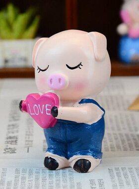 创意田园树脂爱心玫瑰花情侣猪节日礼物 家居店铺装饰品摆件