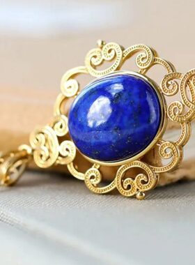 S925纯银镶嵌青金石蛋面天然和田玉宫廷风轻奢如意女古风项链套链