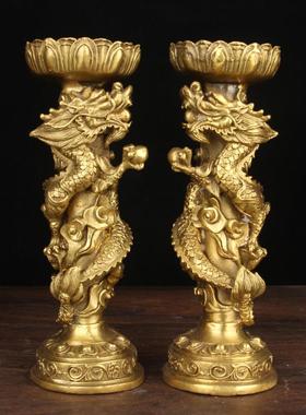 铜龙台饰双龙台饰铜烛台饰铜蜡桌饰