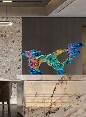 透明树脂太湖石雕塑抽象摆件客厅桌面玄关售楼处酒店前台软装饰品