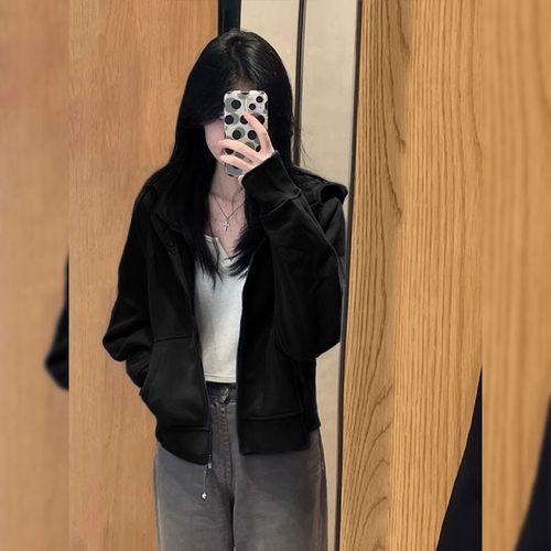 黑色短款卫衣外女春秋个连帽初春韩系穿搭套20子BG-24-1325小新款 - 图2