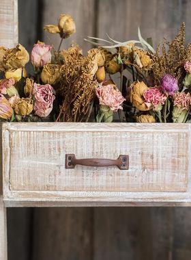 田园复古木质阶梯花架屏风隔断花器花柱插花造景婚礼道具落地摆件