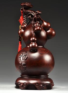 黑檀木雕如意葫芦摆件实木家居客厅电视柜中式装饰乔迁送礼工艺品