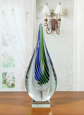 手工吹制琉璃工艺品摆件现代简约水滴造型家居饰品客厅书房陈设