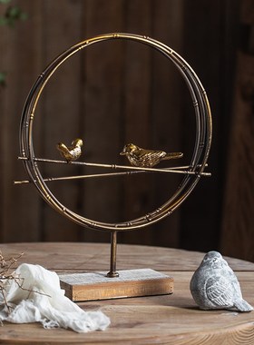 创意现代铁艺摆件实木做旧动物装饰客厅台面复古怀旧饰品拍摄道具