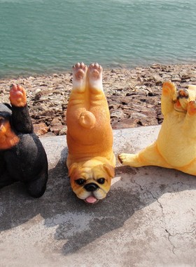 创意瑜伽小狗狗摆件仿真动物造景家居客厅玄关花园盆栽装饰工艺品