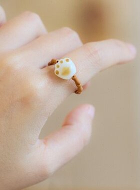 新中式天然和田玉戒指女指环核桃竹节尾戒文玩汉服国风配饰