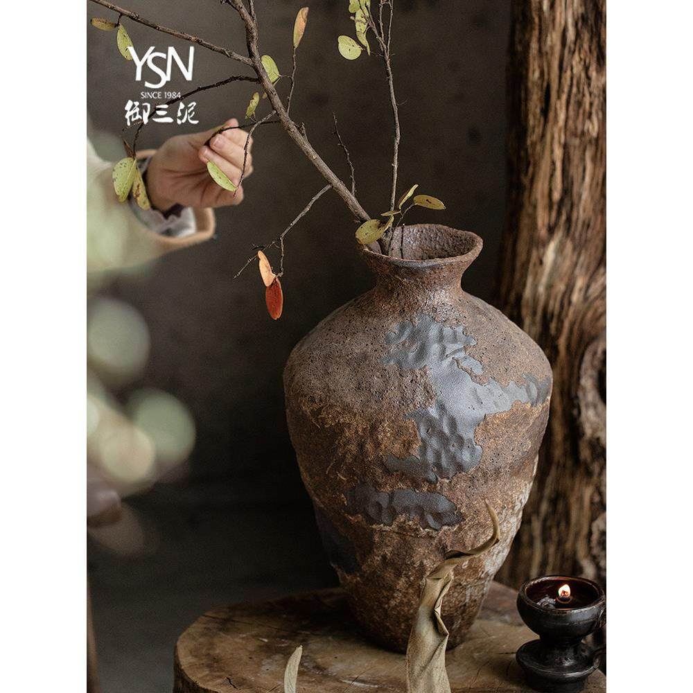 陶瓷花瓶粗陶罐瓶插干花复古手工民宿酒店玄关侘寂风高级感大摆件,淘宝优惠券,粉丝福利购,淘宝优惠卷