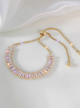 超闪轻奢满钻锆石手链 isns小众设计网红抽拉可调节手串高级感手