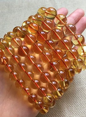 天然黄水晶手链男女款q生日礼物橘黄色水晶手串大颗粒情侣手链送