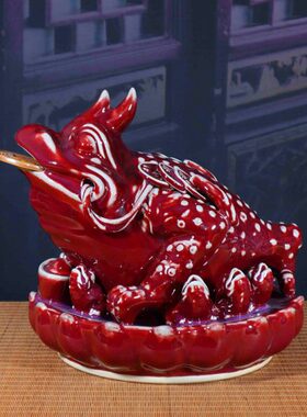 禹州钧瓷家居装饰摆设开业送礼办公室陶瓷工艺品招财摆件金蟾献宝