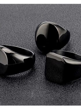 简约风格不锈钢素面抛光椭圆形团队戒指男士激光雕刻个性私人订制