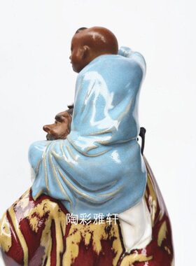 石湾公仔陶瓷家居装饰摆件客厅桌面纯手工刘传印章红釉钟馗送子