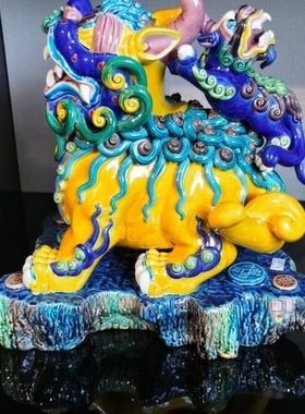 聚宝貔貅摆件交趾陶彩陶艺术装饰招财礼品新居电视柜酒柜玄关