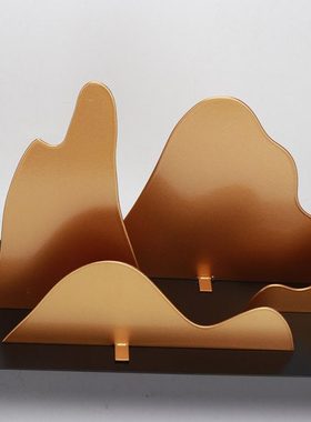 现代新中式轻奢金属金山摆件酒店客厅隔断端景台玄关摆台软装饰品