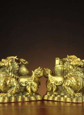 全铜貔貅摆件一对家居客厅玄关装饰品开业礼品一桶金福袋貔貅财福