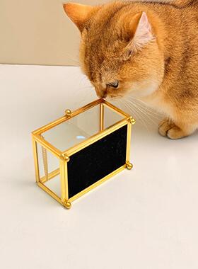 简约镜面底金属首饰盒展示盒带盖防氧化档精致收纳盒便携玻璃盒