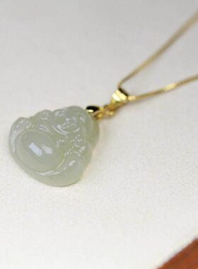 和田玉项链吊坠佛天然女弥勒玉石坠公锁骨链无事牌晴水挂件礼物送