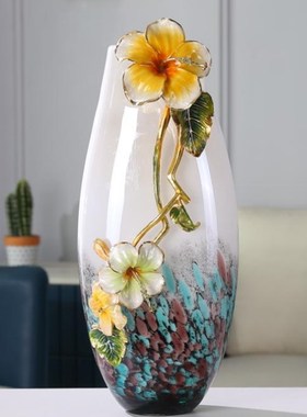 轻奢高级感珐琅彩琉璃花瓶摆件客厅插花酒柜电视柜装饰品礼品