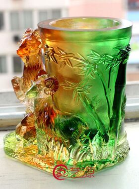 琉璃摆件三阳开泰羊笔筒商务礼品 中国风 复古办公桌送客户长辈