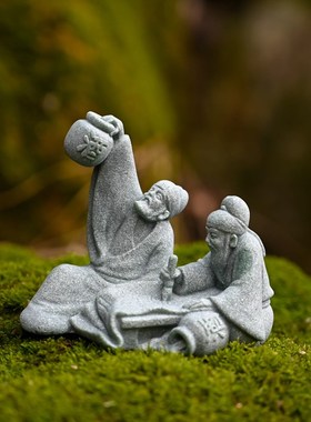 微景观对弈老头摆件花园盆景假山鱼缸仿真下棋老者人物造景装饰品