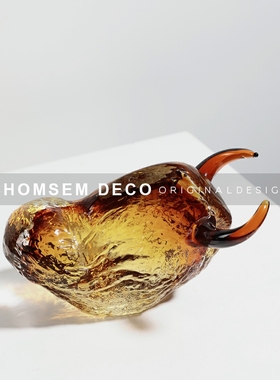 抽象玻璃牛摆件现代家居软装饰样板间G客厅书房博古架轻奢艺术摆