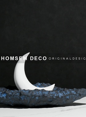 现代轻奢月亮船摆件样板房间售楼处新中式家居客厅玄关.柜软装饰