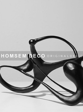 从上轻奢几何创意黑白金属t扭曲线条艺术摆件售楼处样板间客厅装