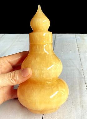 天然米黄玉空心葫芦摆件玉石葫芦家居客厅办公室酒柜玄关装饰礼品