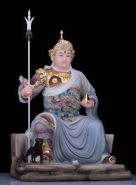 二郎真君像汉白玉彩绘杨戬二郎神显圣真君居家客厅桌面人物摆件