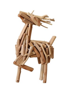 原木艺术小鹿摆件办公桌装饰创意玄关电视柜客厅桌面家居摆设